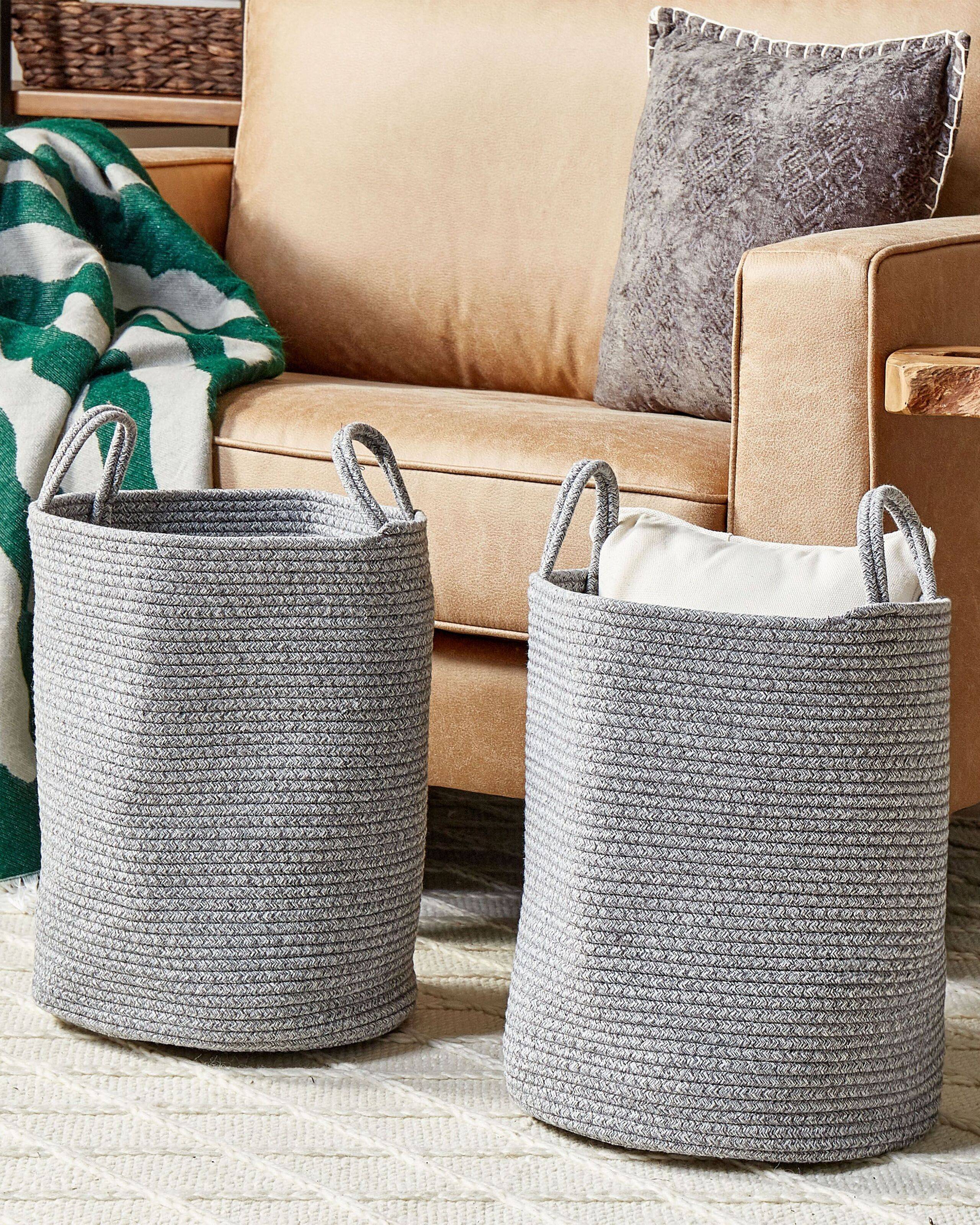 Paniers Gris en Coton avec Anses Corbeille à Linge Rangement Spacieux pour Intérieur Pratique Style Boho Lot de 2 - Image 2