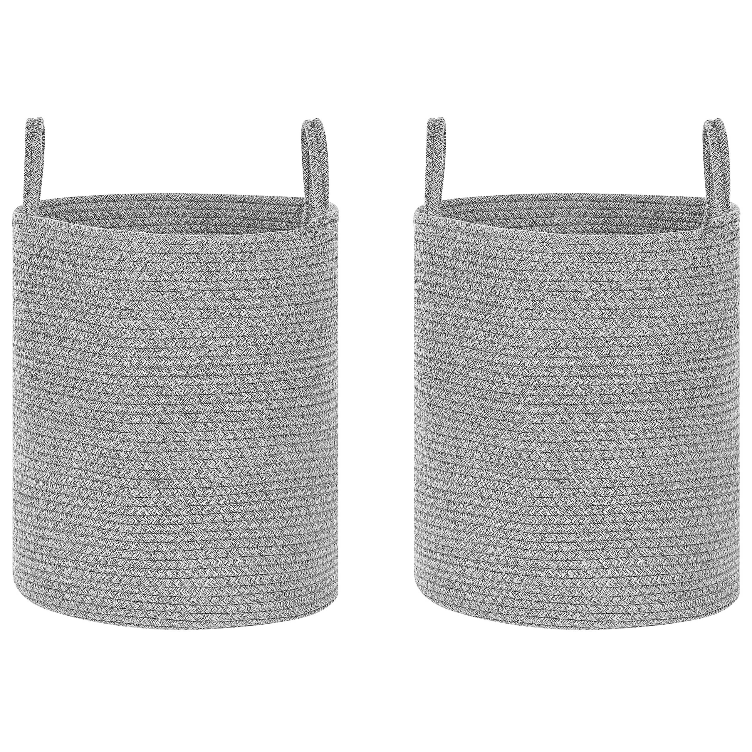 Paniers Gris en Coton avec Anses Corbeille à Linge Rangement Spacieux pour Intérieur Pratique Style Boho Lot de 2 - Image 1