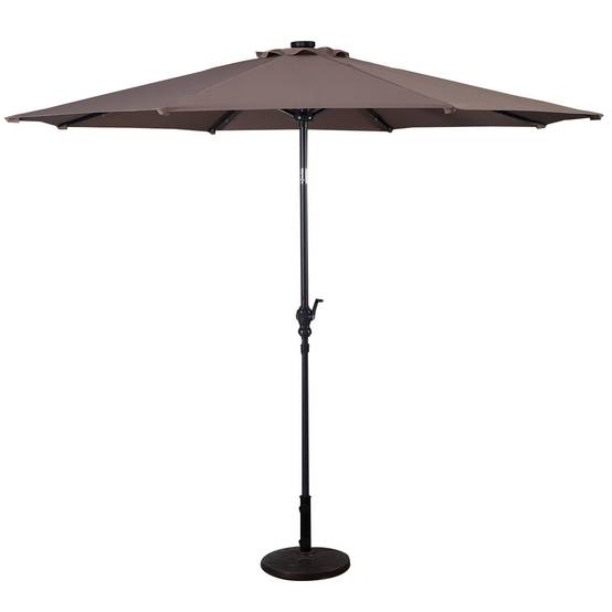 Parasol Inclinable Dia.300cm LED Dolaire en Scier Toile Polyester pour Jardin et Terrasse Marron - Image 1