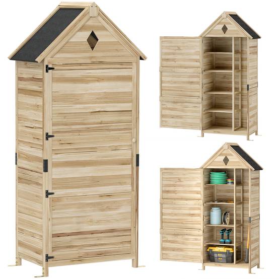 Abri de jardin avec 4 étagères, abri de rangement en bois, toit en asphalte étanche, 80 x 49 x 170 cm, marron clair - Image 1