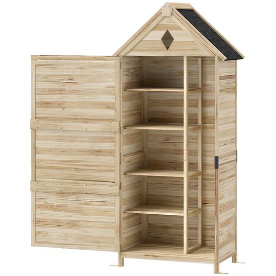 Abri de jardin avec 4 étagères, abri de rangement en bois, toit en asphalte étanche, 80 x 49 x 170 cm, marron clair - Image 2