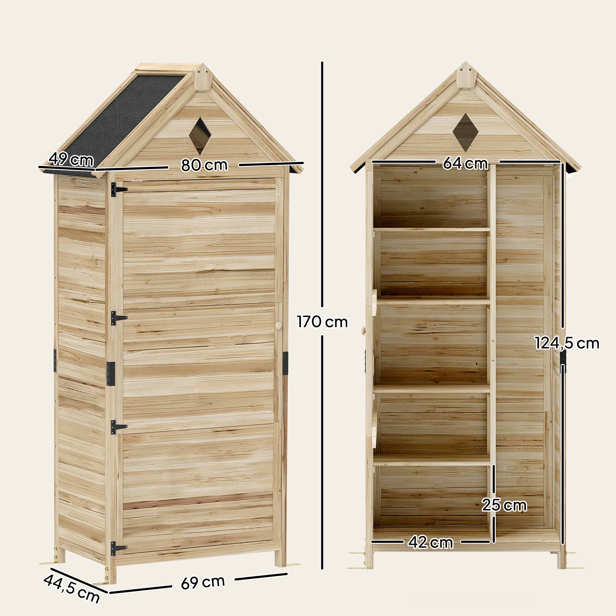 Abri de jardin avec 4 étagères, abri de rangement en bois, toit en asphalte étanche, 80 x 49 x 170 cm, marron clair - Image 5