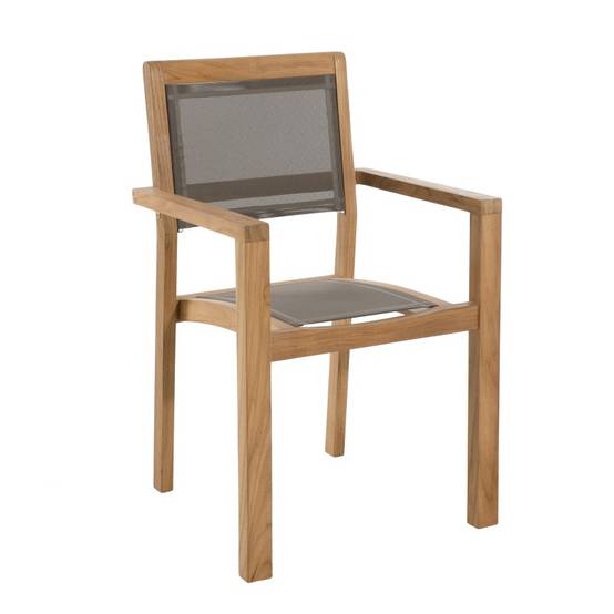 FUN - Ensemble de 2 fauteuils jardin bois teck / textilène gris - Image 5