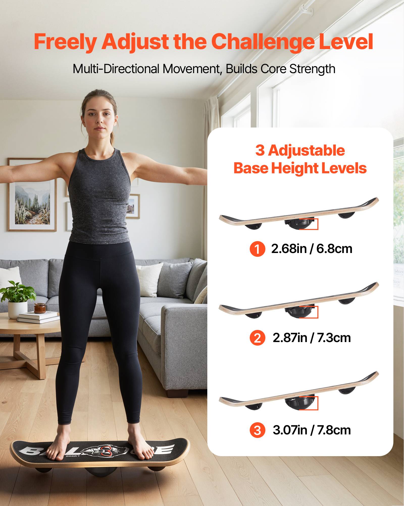 Vevor - VEVOR Planche d'équilibre 70 cm, base réglable 3 niveaux, rotation 360°, bois multicouche antidérapant, 200 kg, pour fitness et proprioception. - Image 3