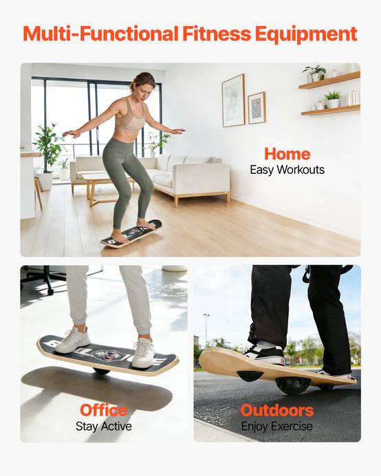 Vevor - VEVOR Planche d'équilibre 70 cm, base réglable 3 niveaux, rotation 360°, bois multicouche antidérapant, 200 kg, pour fitness et proprioception. - Image 5
