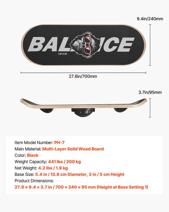 Vevor - VEVOR Planche d'équilibre 70 cm, base réglable 3 niveaux, rotation 360°, bois multicouche antidérapant, 200 kg, pour fitness et proprioception. - Image 6