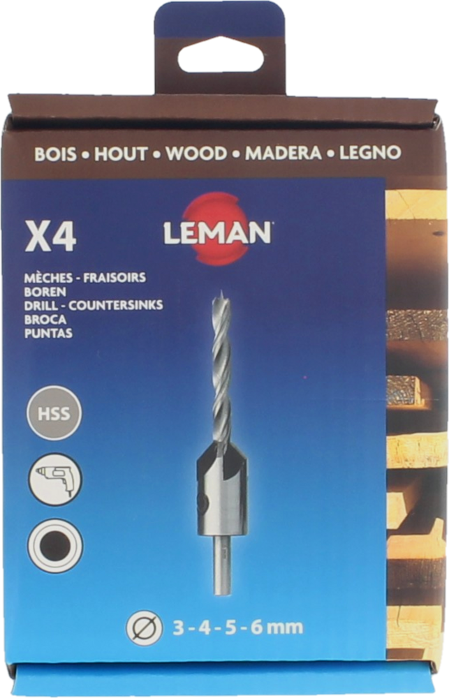 Coffret de 4 forets hélicoïdaux avec fraisoirs bois PER.00203.04 - LEMAN - 203.500.04 - Image 2