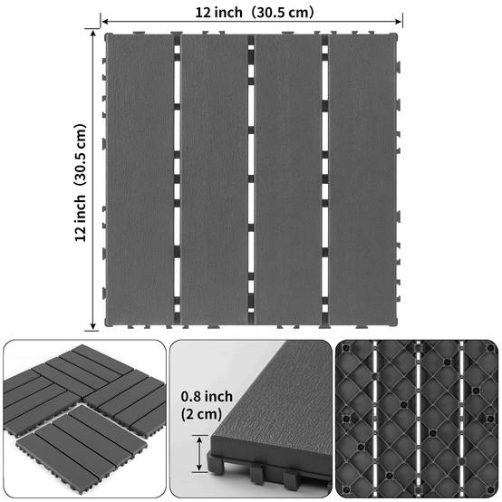 Dalles Terrasse Polypropylène Jardin Balcon Clipsables 30x30cm Gris Foncé Lot de 44 - ComfortXL Outdoor Living - Image 3
