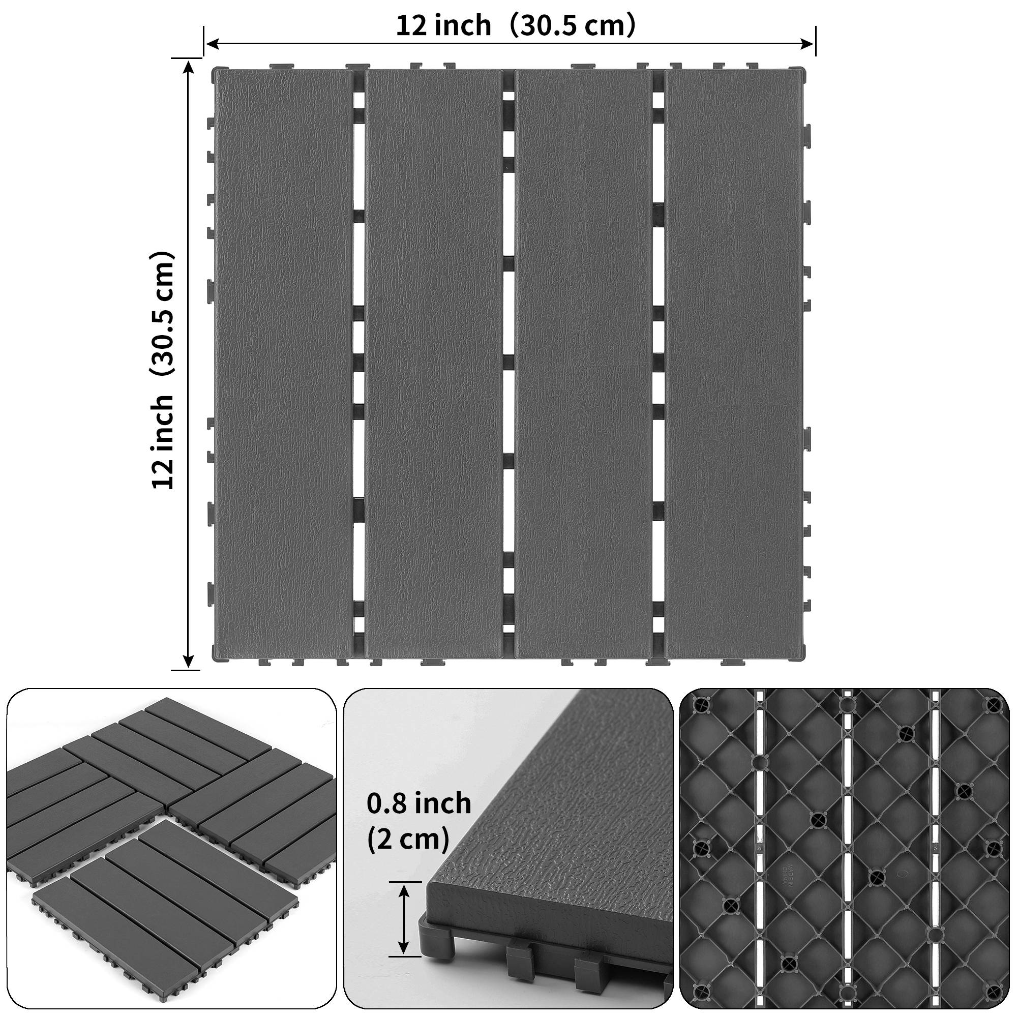 Dalles Terrasse Polypropylène Jardin Balcon Clipsables 30x30cm Gris Foncé Lot de 44 - ComfortXL Outdoor Living - Image 3
