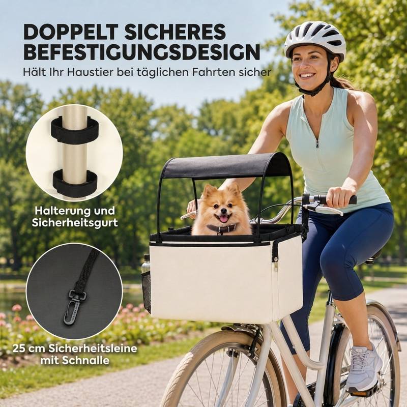 Panier de vélo avant pour chien 2-en-1, panier portable avec capote, laisse de sécurité, bandoulière et poches latérales, charge 5kg - Image 5