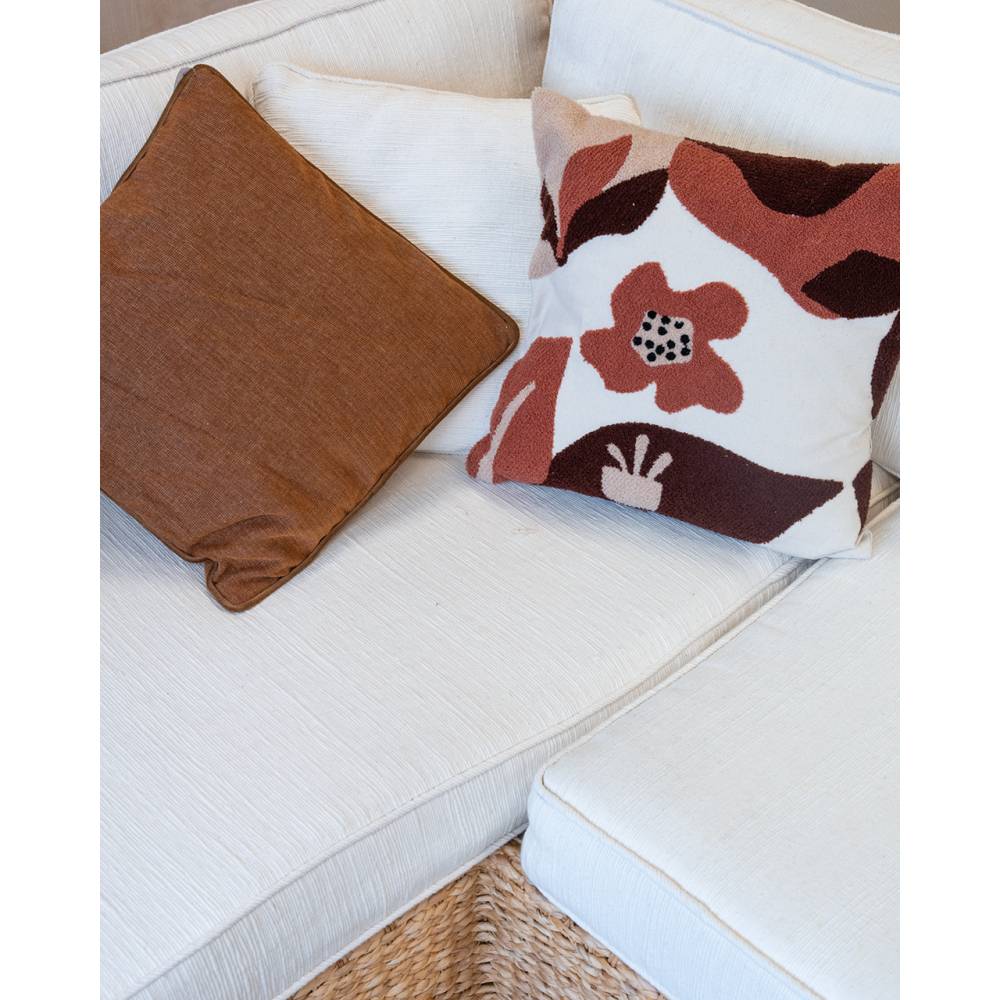 Aubry Gaspard - Coussin en coton brodé motifs floraux camaieu Terracotta - Image 2