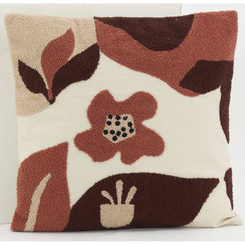 Aubry Gaspard - Coussin en coton brodé motifs floraux camaieu Terracotta - Image 3