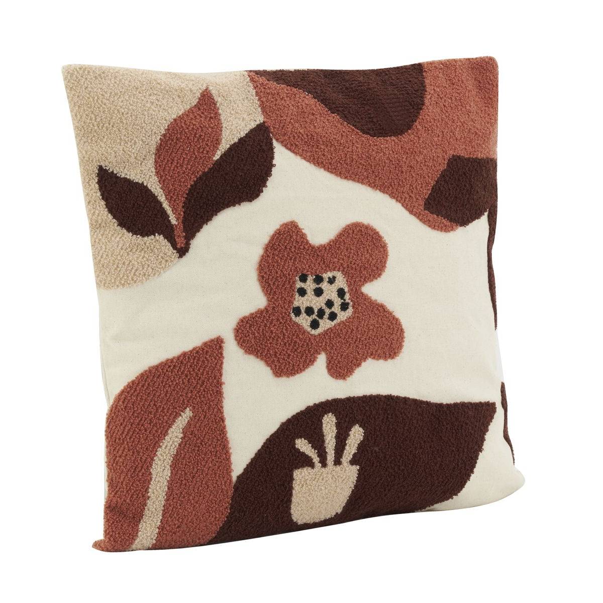 Aubry Gaspard - Coussin en coton brodé motifs floraux camaieu Terracotta - Image 1