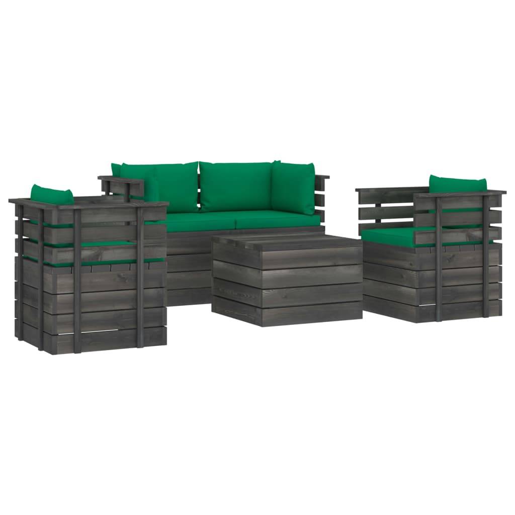 Helloshop26 - Salon de jardin palette meuble d'extérieur ensemble de mobilier 5 pièces avec coussins bois de pin massif - Image 1