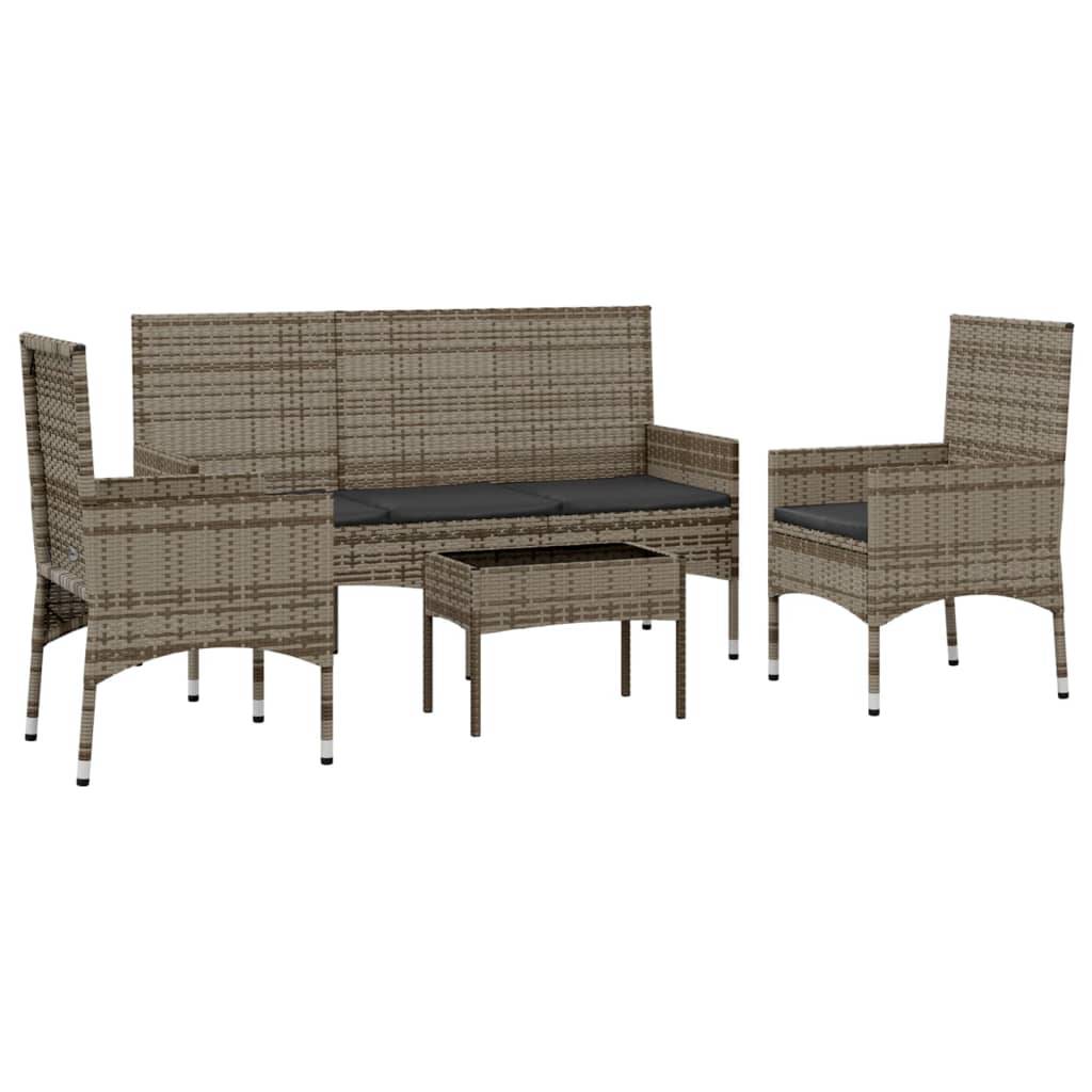 Helloshop26 - Salon de jardin meuble d'extérieur ensemble de mobilier 4 pièces avec coussins gris résine tressée - Image 1
