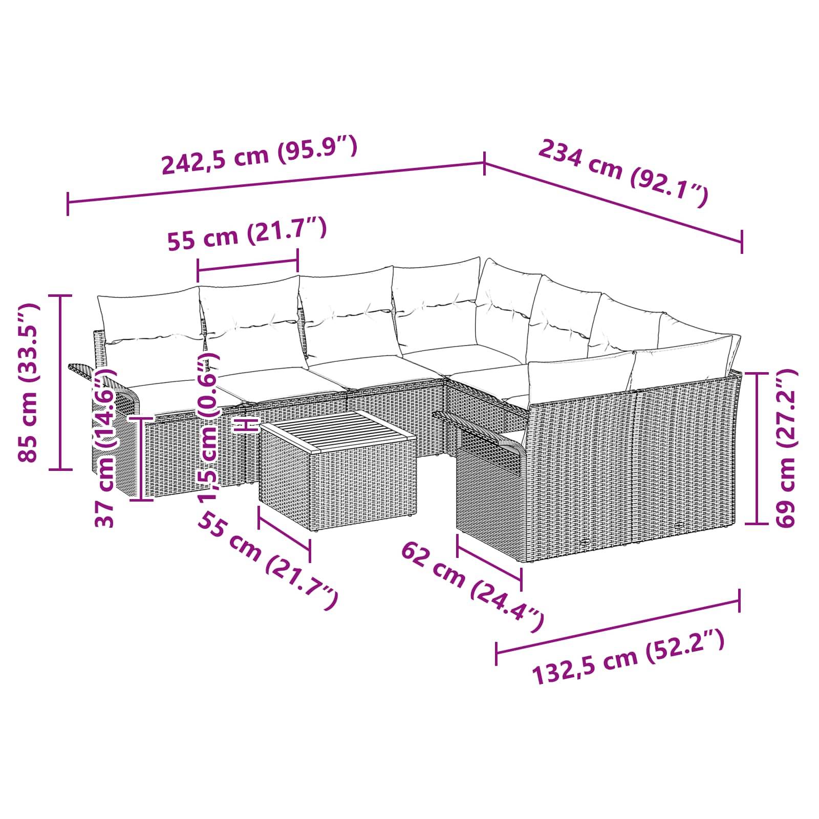 Vidaxl - Ensemble de canapé de jardin avec coussin 9 pcs Noir polyrotin vidaXL 3347312 - Image 3
