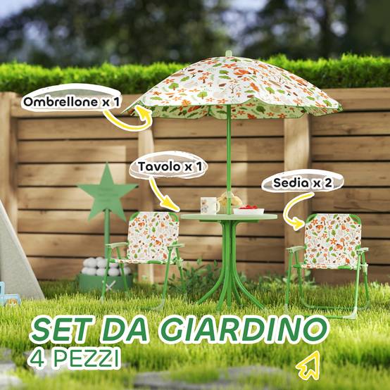 Ensemble jardin enfant 2-5 ans, petite table ronde, 2 chaises pliantes et parasol, vert - Image 6