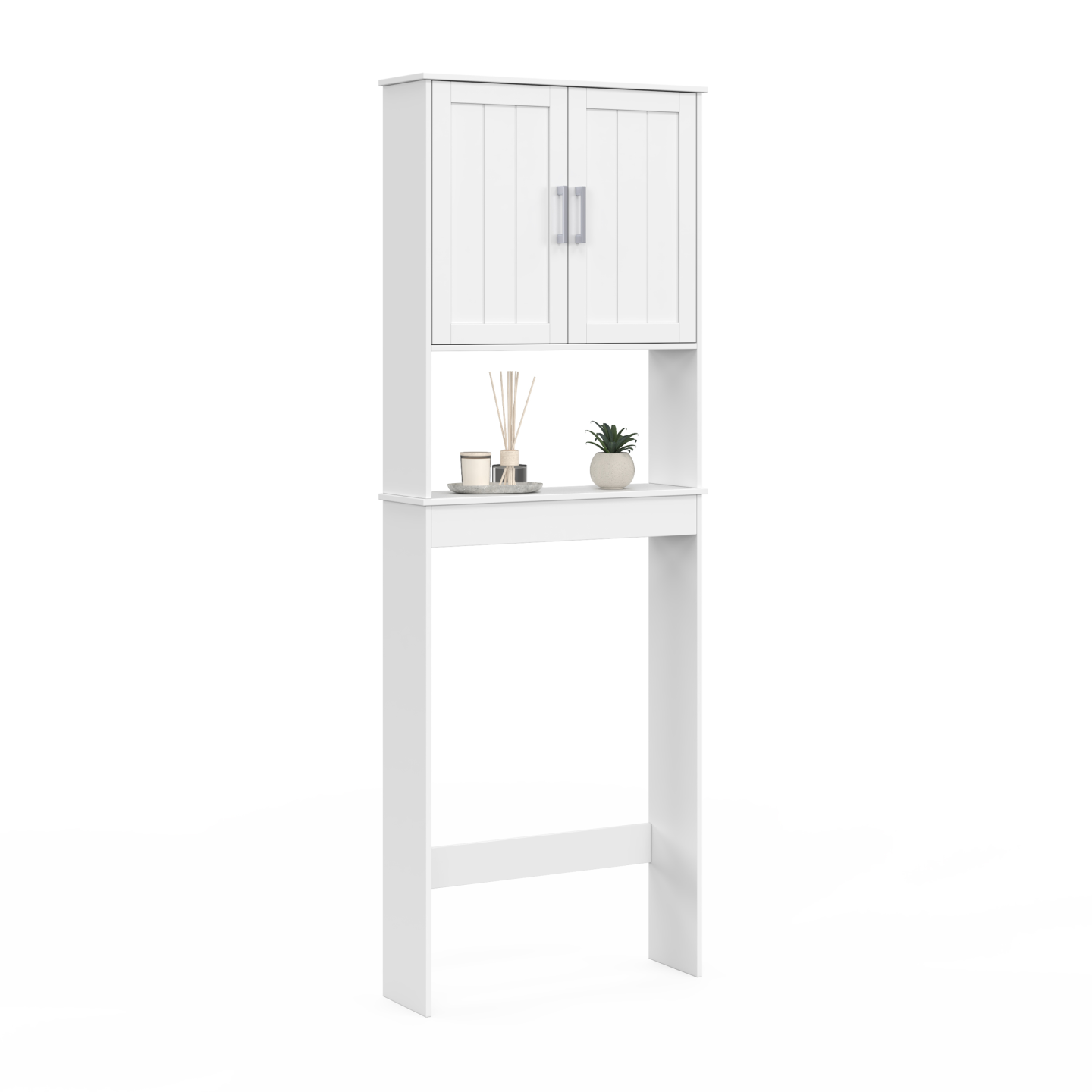 Meuble étagère dessus WC WALDO placard bois blanc - Image 2