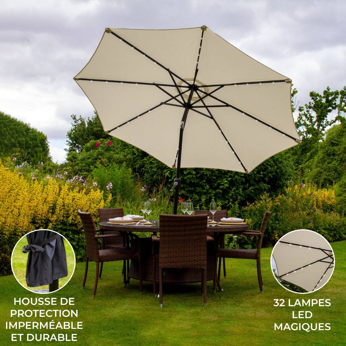 Monstershop - Parasol Crème 270 cm avec 32 LED's Intégrés - Image 2