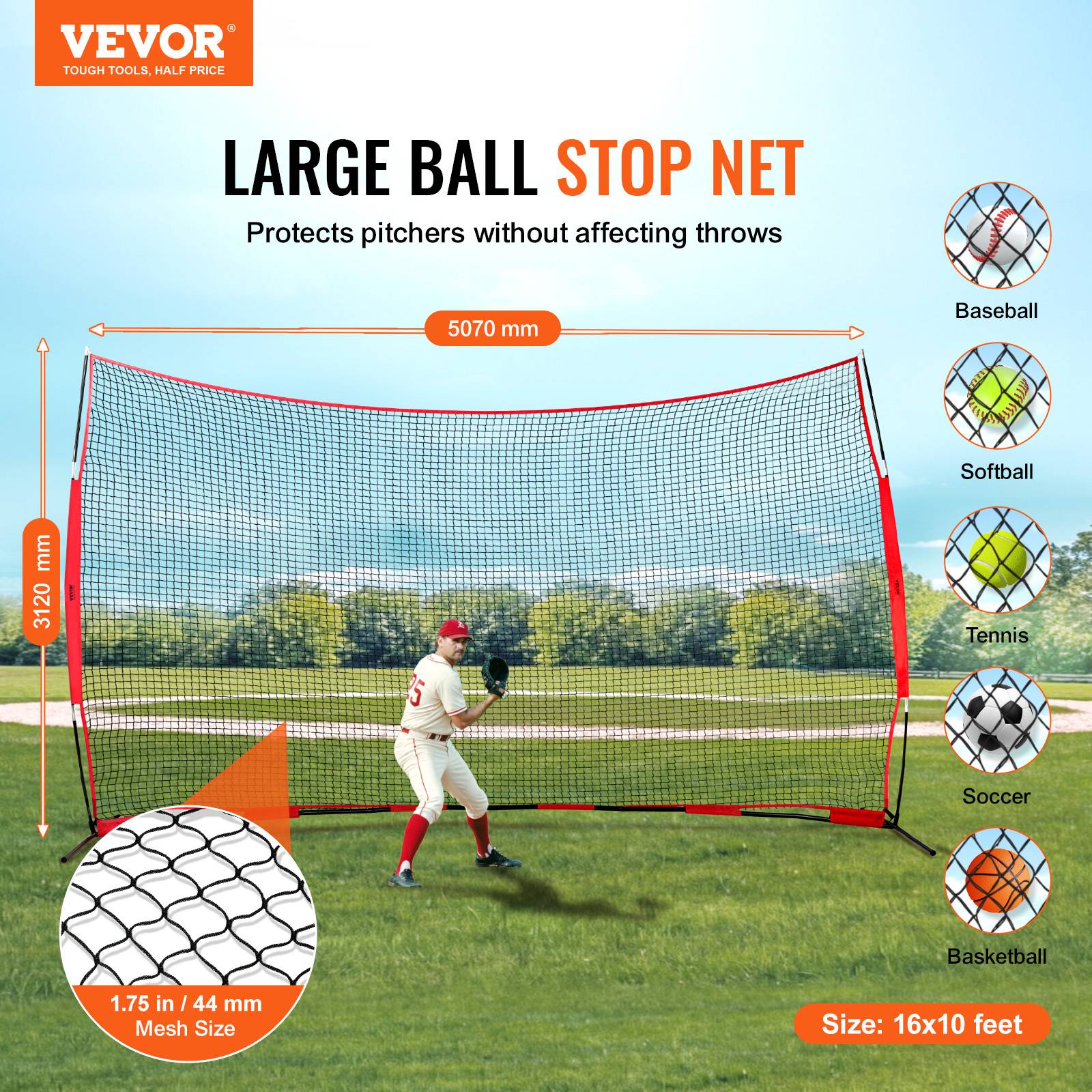 Vevor - VEVOR Filet entraînement baseball 507x312 cm, portable, sac transport. Backstop. - Image 2