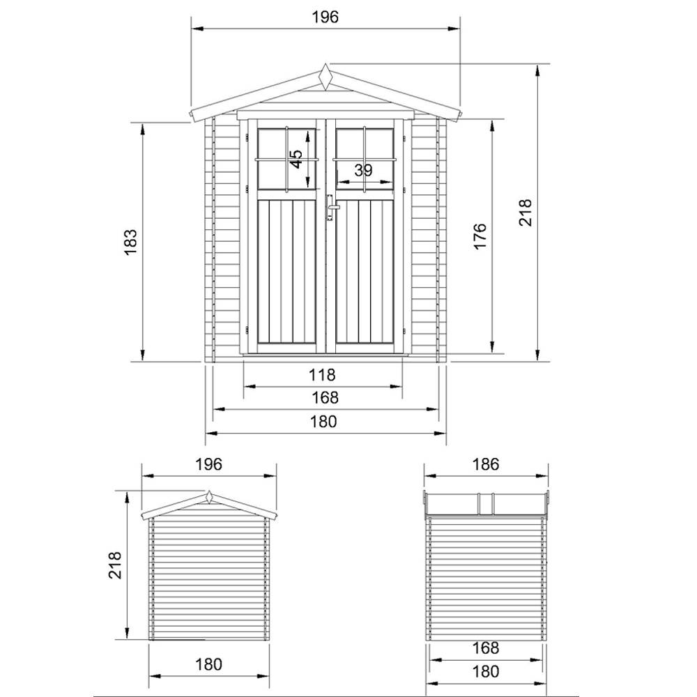Timbela - Abri de jardin en bois AVEC SOL TRAITÉ - 2.82 m² / 186x196xH224 cm - 19 mm d’épaisseur - Timbela M320F+M320G - Image 6