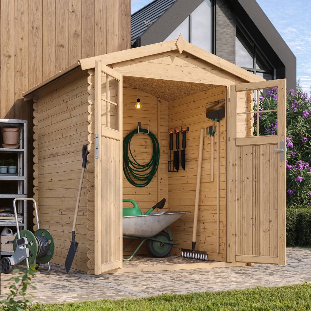 Timbela - Abri de jardin en bois AVEC SOL TRAITÉ - 2.82 m² / 186x196xH224 cm - 19 mm d’épaisseur - Timbela M320F+M320G - Image 2