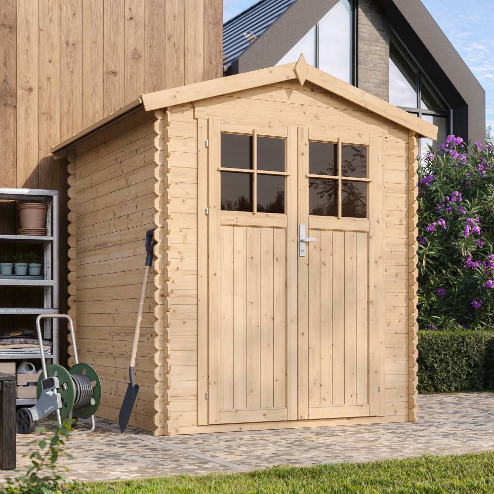 Timbela - Abri de jardin en bois AVEC SOL TRAITÉ - 2.82 m² / 186x196xH224 cm - 19 mm d’épaisseur - Timbela M320F+M320G - Image 1