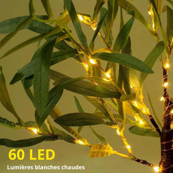 Lot de 2 arbres décoratifs LED Olivier 50 lumières, alimentation par piles, lampe de table festive et lumineuse pour maison et fêtes de Noël - Image 3