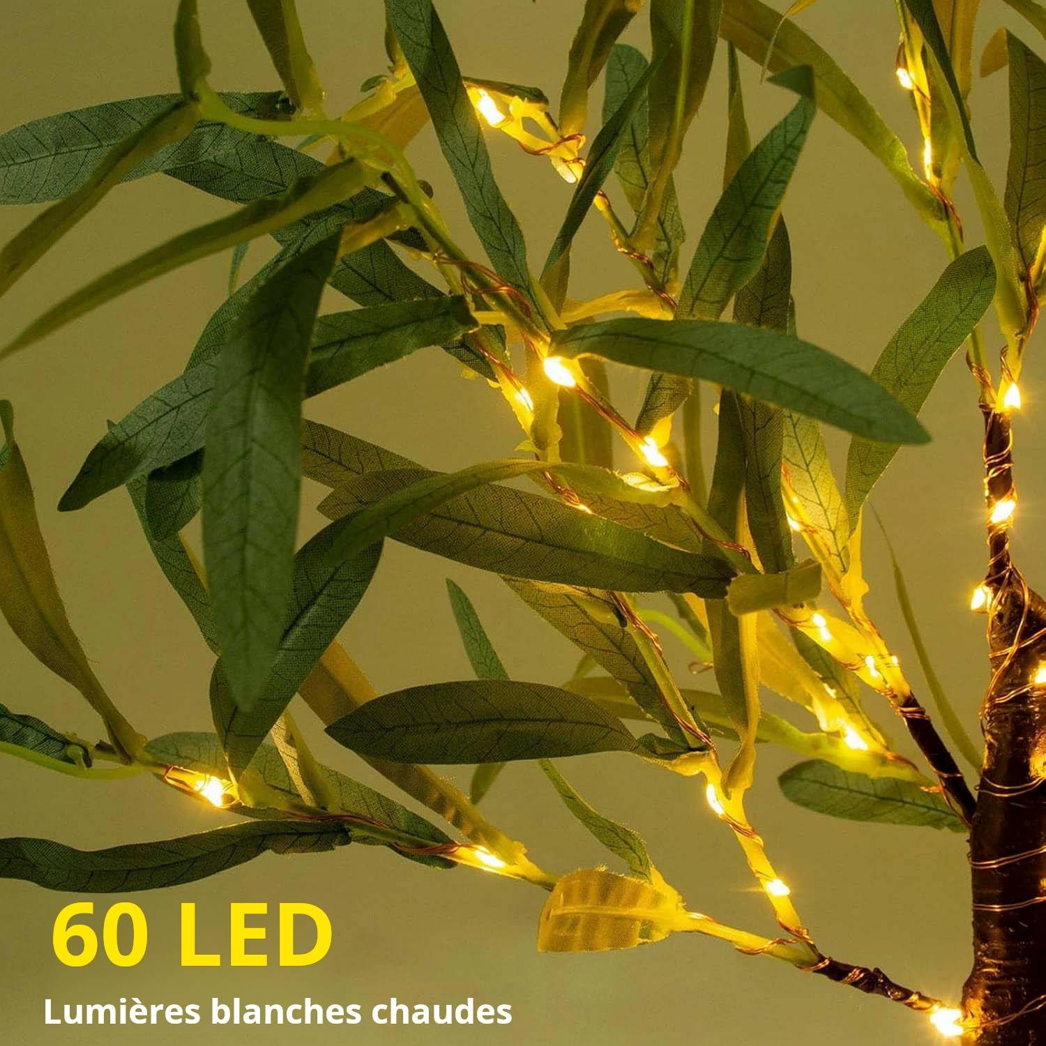Lot de 2 arbres décoratifs LED Olivier 50 lumières, alimentation par piles, lampe de table festive et lumineuse pour maison et fêtes de Noël - Image 3