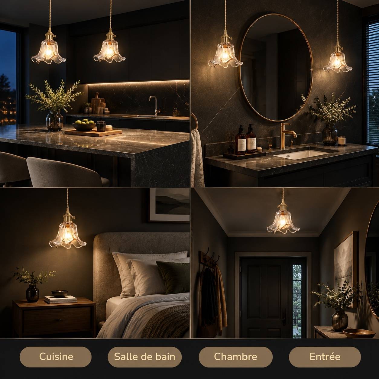 Suspension Luminaire Verre Fleur Cuivre Ajustable Style Moderne - Image 5
