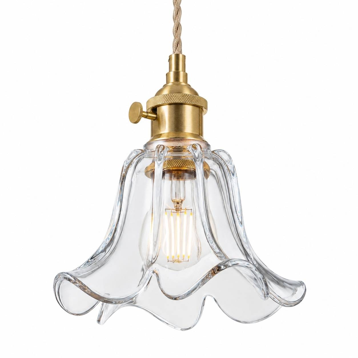 Suspension Luminaire Verre Fleur Cuivre Ajustable Style Moderne - Image 1