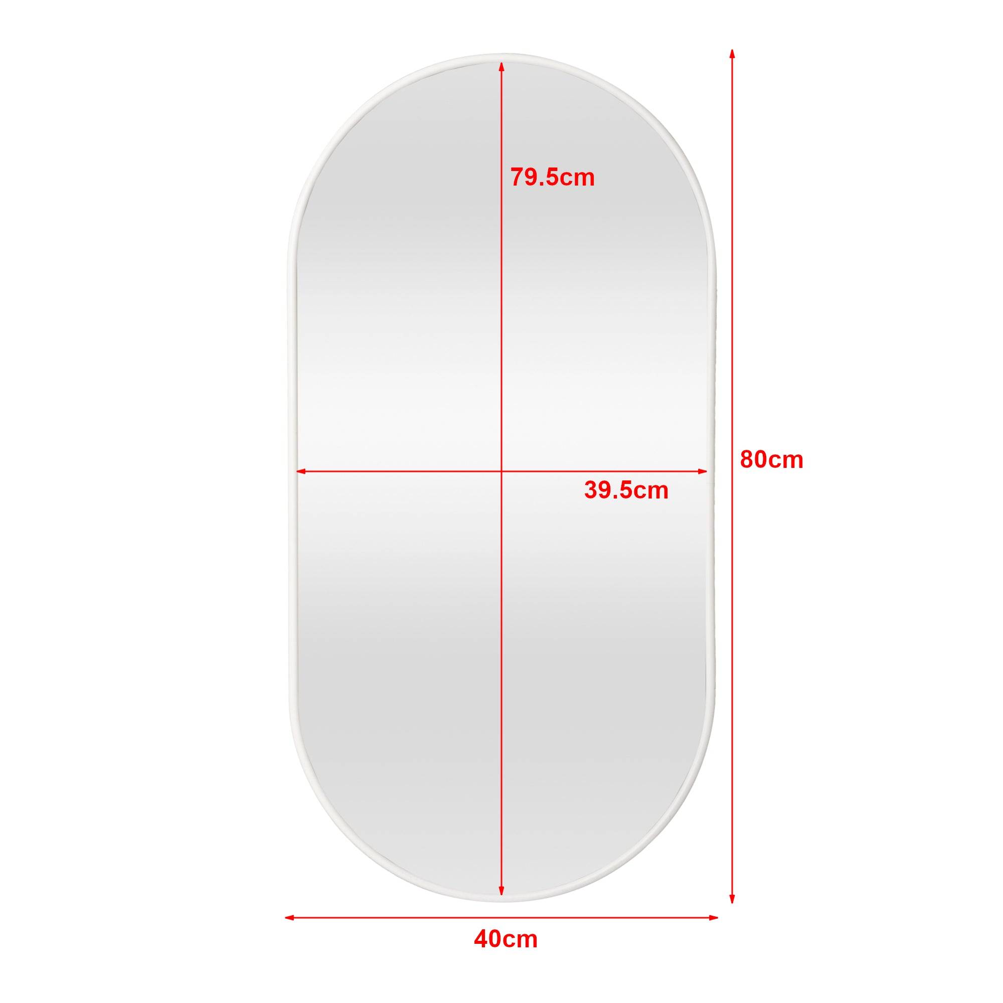 Miroir mural ovale 40 x 80 cm blanc mat - Image 3