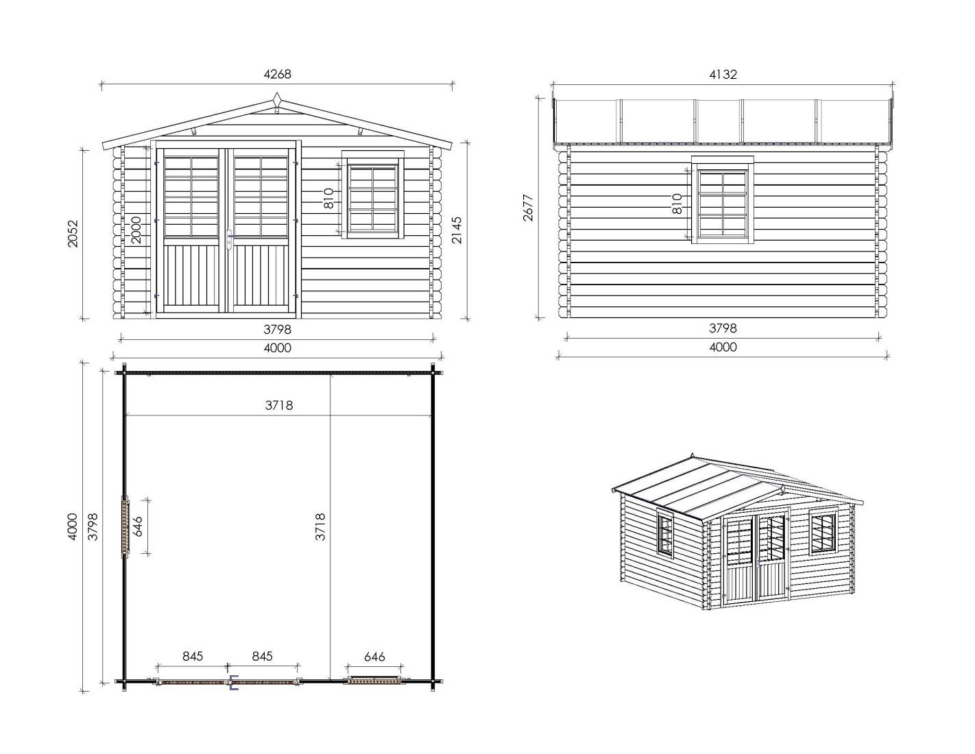 Altanka - Abri de jardin en bois - 4x4 m + terrasse avec balustrade et avant-toit en bois - 28 m2 - DOM611+DOM618+DOM548+POD04 - ALTANKA - Image 2