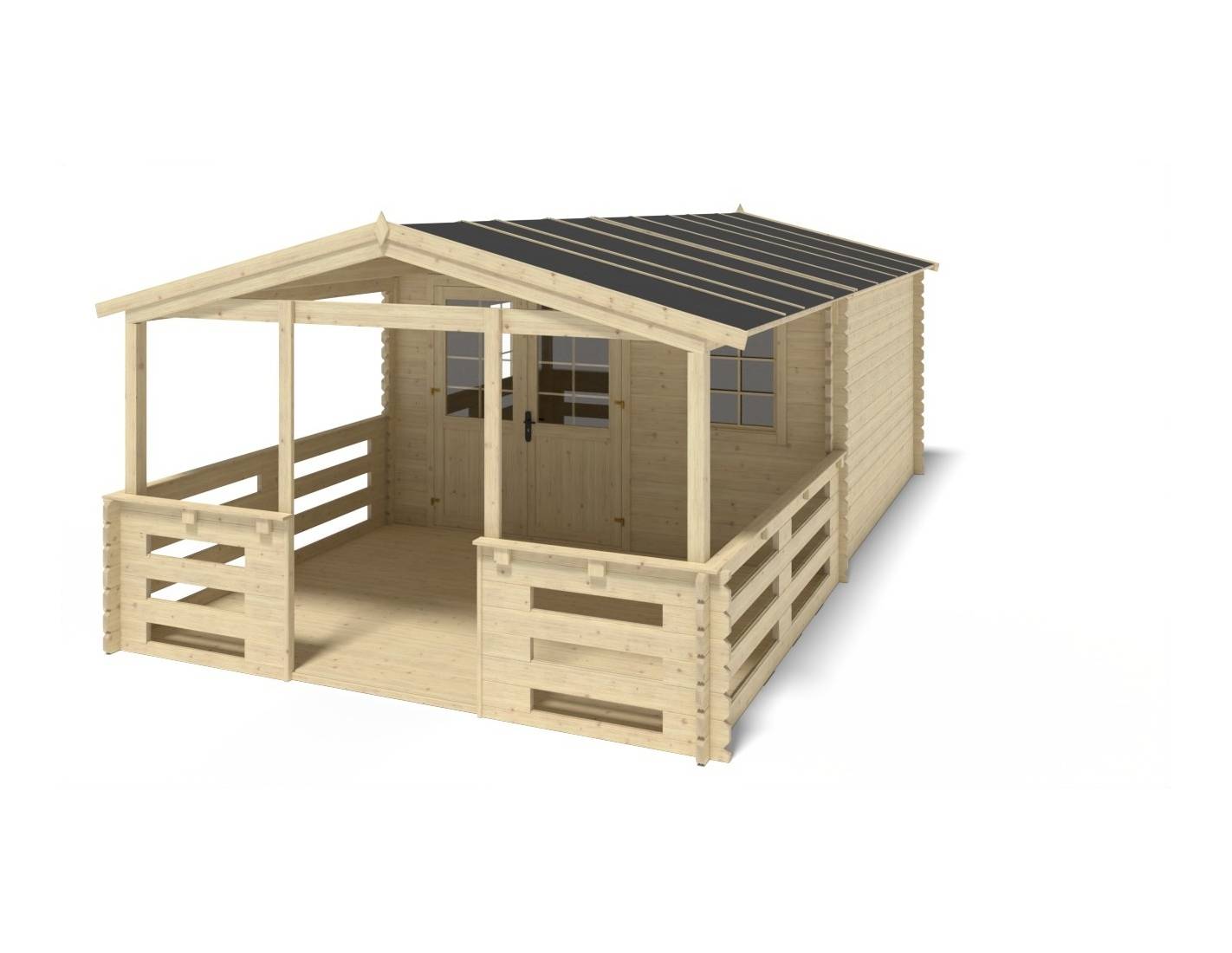Altanka - Abri de jardin en bois - 4x4 m + terrasse avec balustrade et avant-toit en bois - 28 m2 - DOM611+DOM618+DOM548+POD04 - ALTANKA - Image 1
