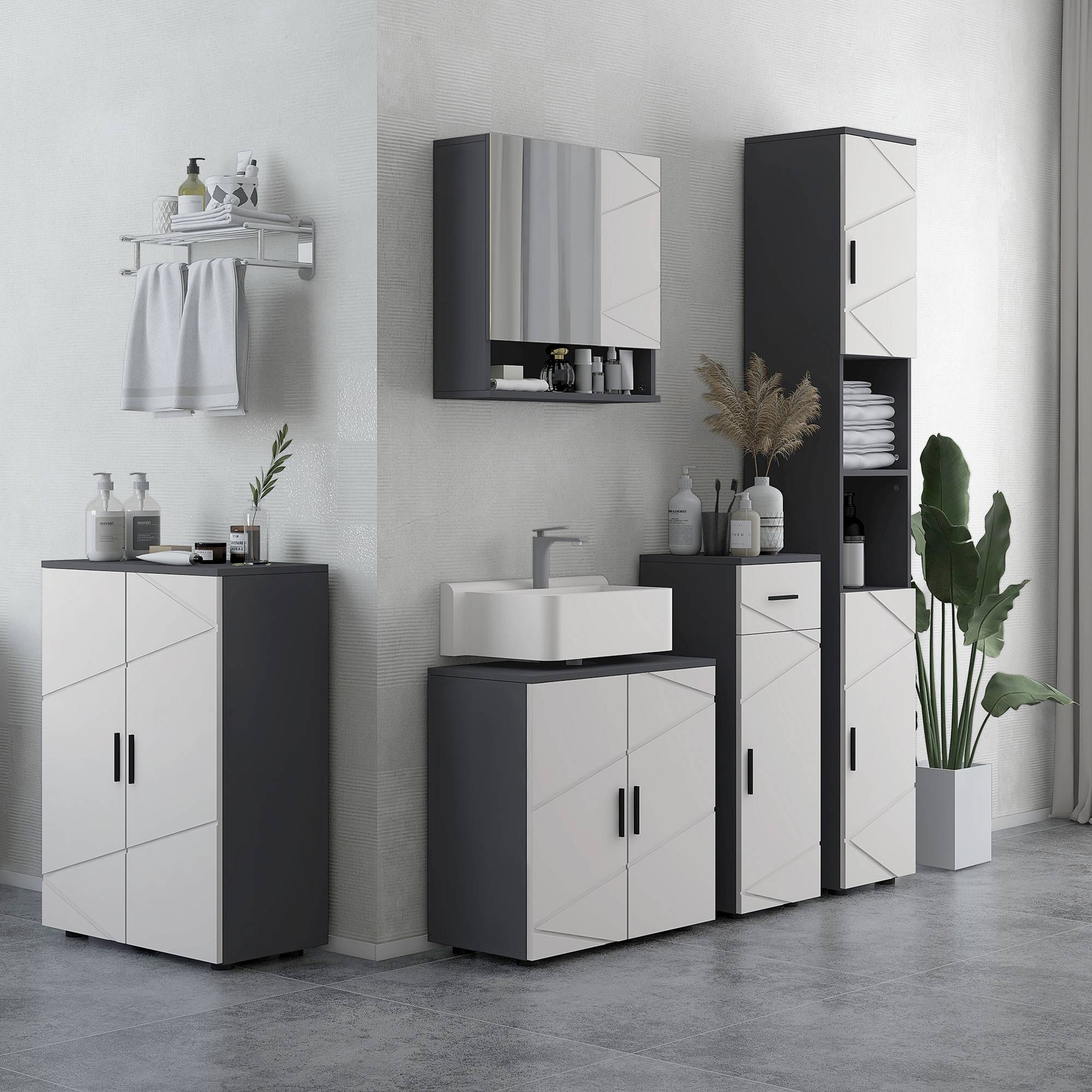 Sans Marque - Meuble salle bain commode salle bain meuble vasque 2 étagères bois gris clair - Image 4