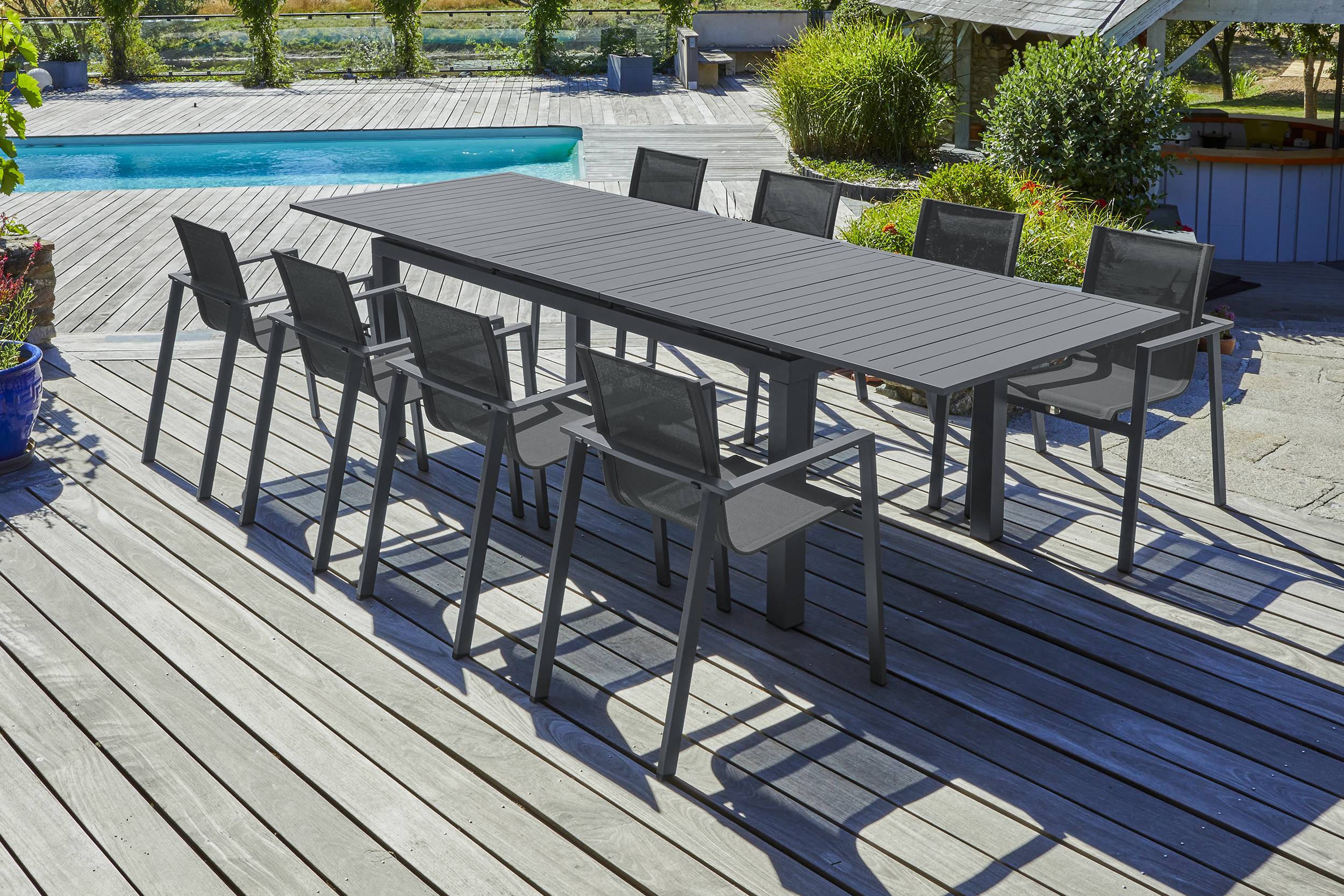 Dcb Garden - Ensemble repas de jardin 8 places en aluminium - Gris anthracite - MIAMI - Image 1