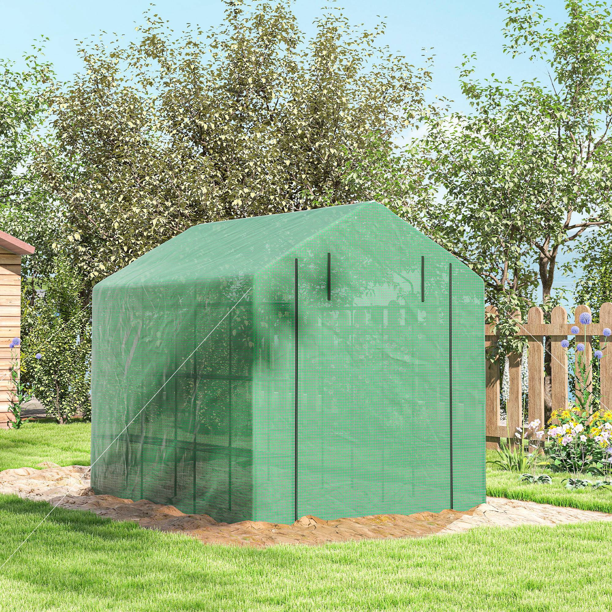 Sans Marque - Serre de jardin serre d'hivernage avec étagères 3 niveaux porte enroulable tube en acier 244 x 180 x 210 cm vert - Image 10
