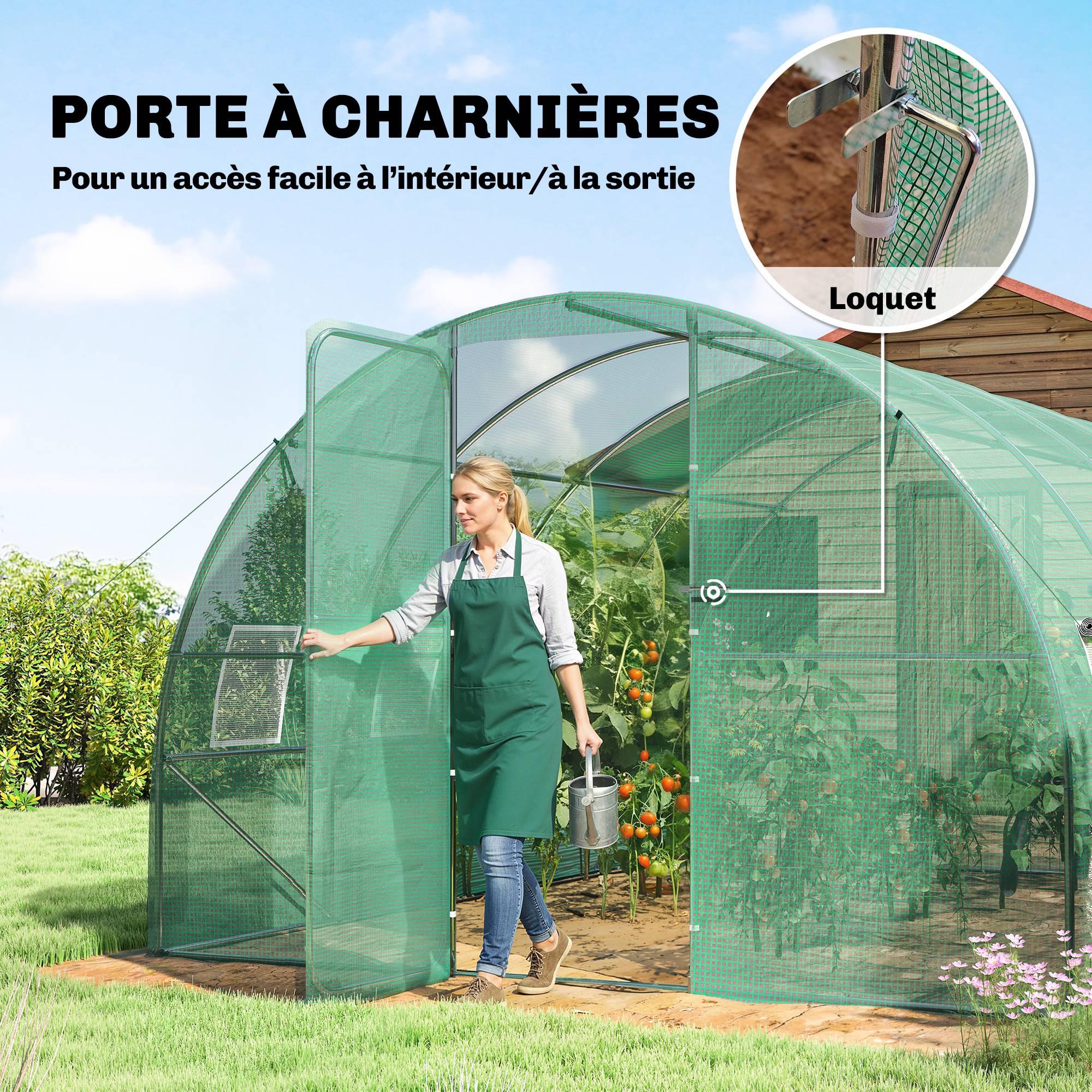 Serre Tunnel de Jardin 12 m² 295 x 400 x 200 cm, Porte et 8 Fenêtres, Bâche PE 140 g/m² - Image 6