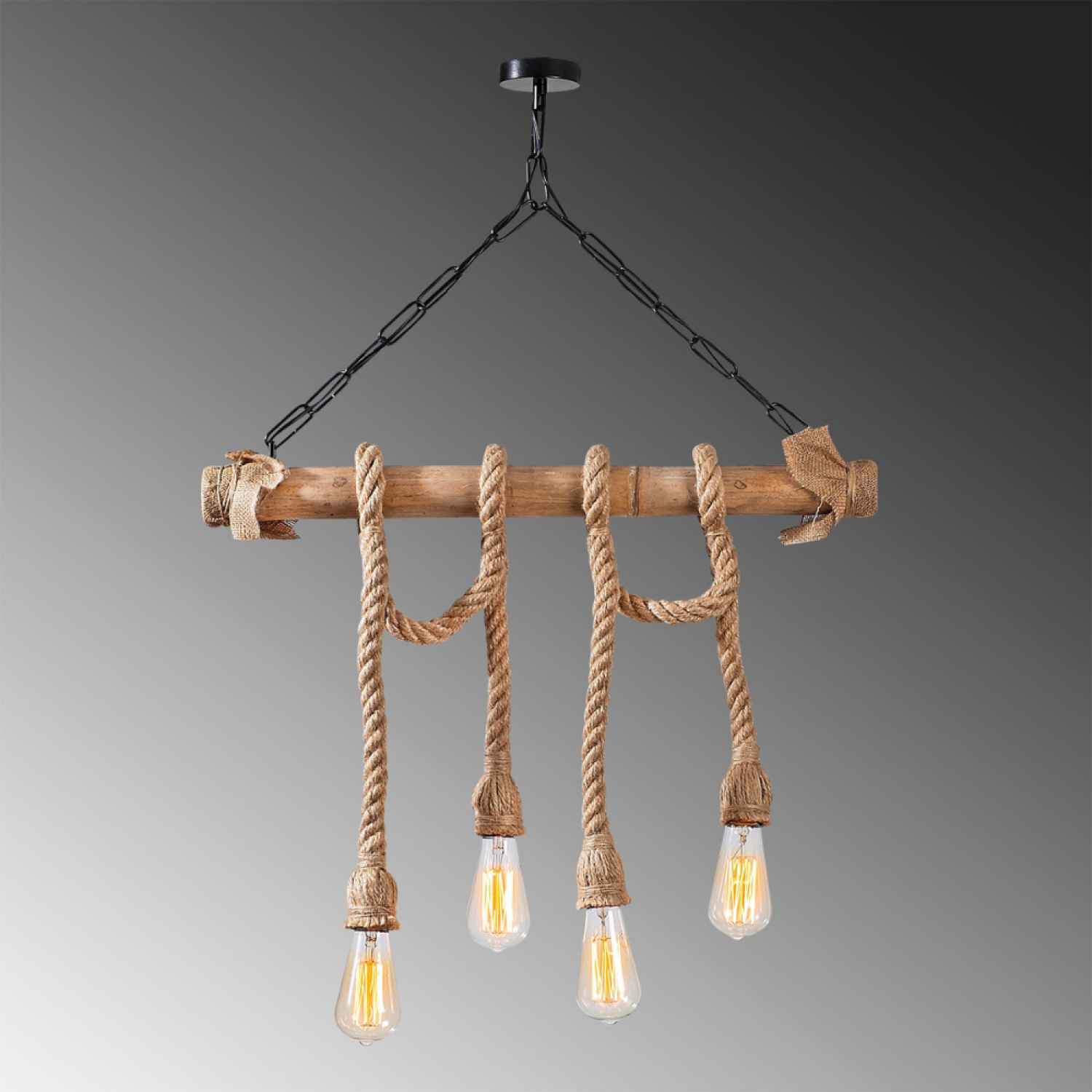 Concept Usine - Suspension rustique filaire 4 lampes cordes et bois LOANE - Image 4