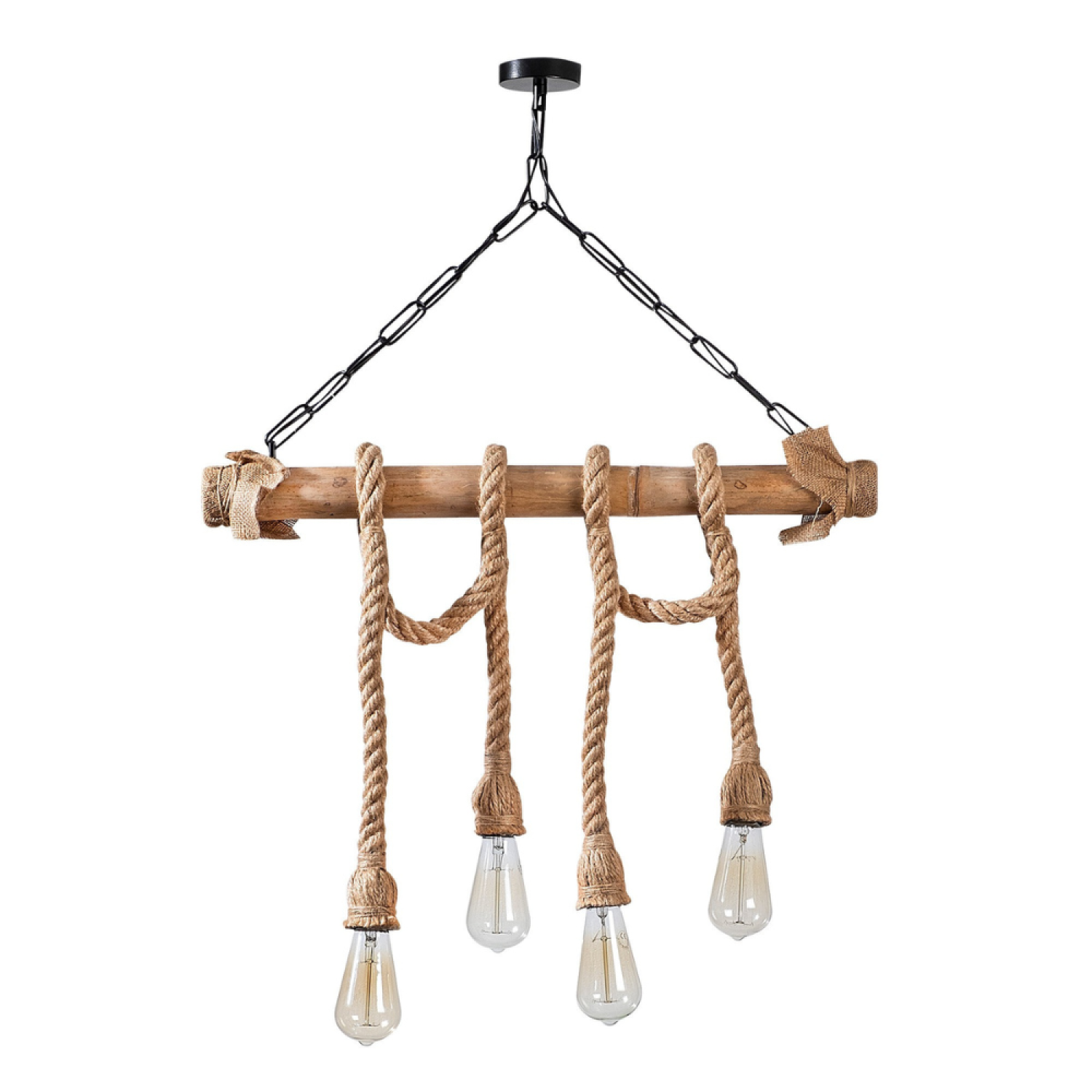 Concept Usine - Suspension rustique filaire 4 lampes cordes et bois LOANE - Image 5