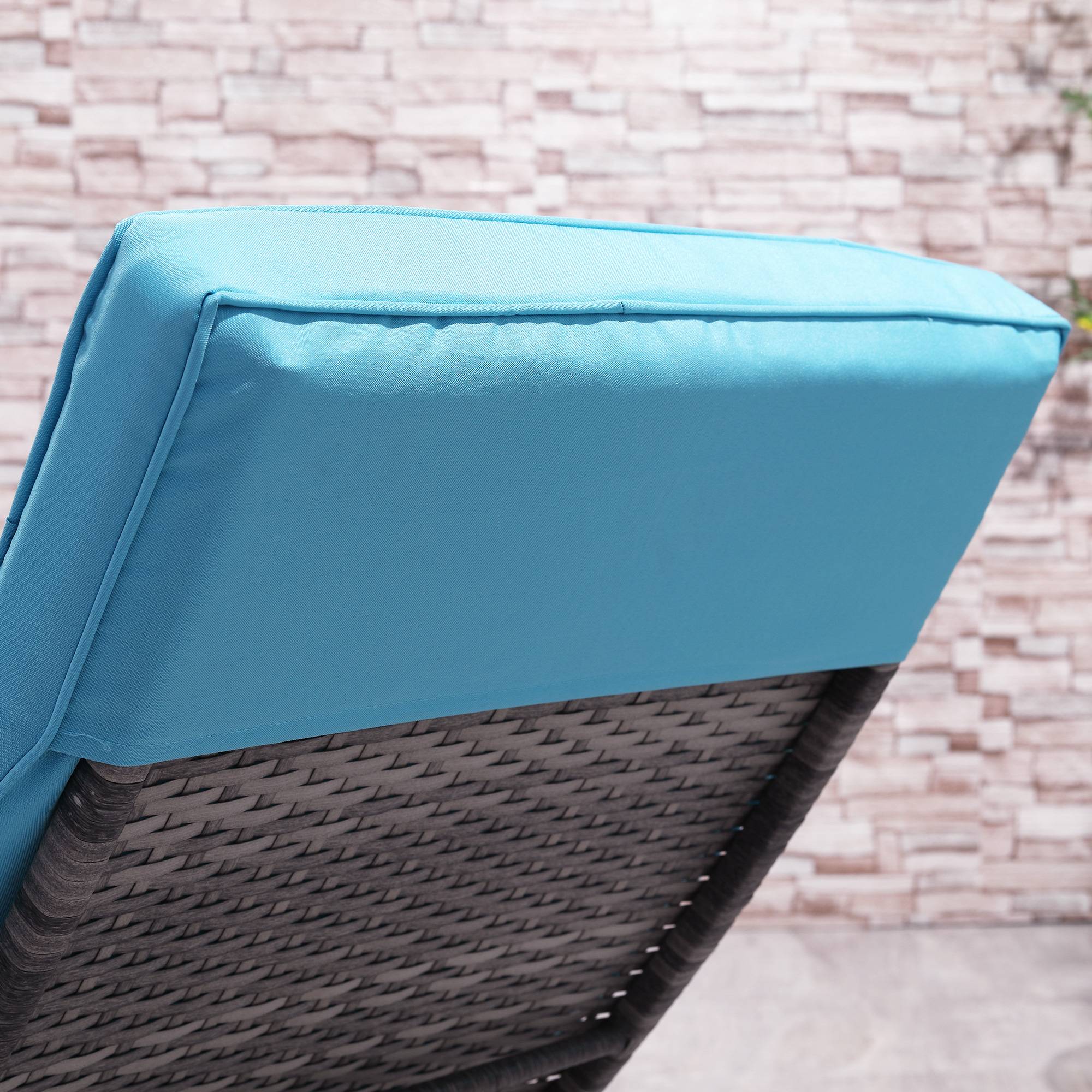 Outsunny - Bain de soleil transat grand confort - dossier inclinable 5 positions roulettes - matelas déhoussable inclus - résine tressée bleu - Outsunny - Image 6