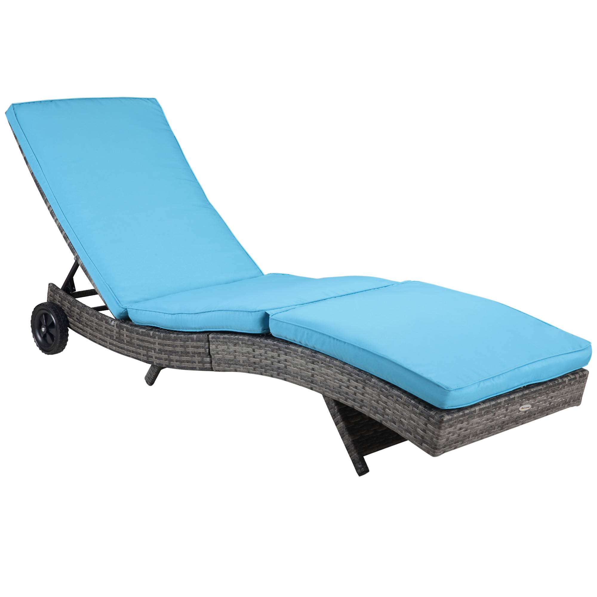 Outsunny - Bain de soleil transat grand confort - dossier inclinable 5 positions roulettes - matelas déhoussable inclus - résine tressée bleu - Outsunny - Image 1