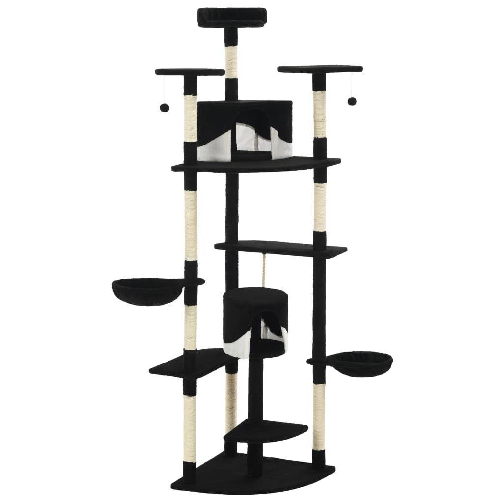 Helloshop26 - Arbre à chat griffoir grattoir niche jouet animaux peluché en sisal 203 cm noir et blanc - Image 3