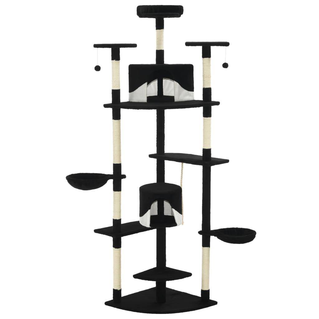 Helloshop26 - Arbre à chat griffoir grattoir niche jouet animaux peluché en sisal 203 cm noir et blanc - Image 2