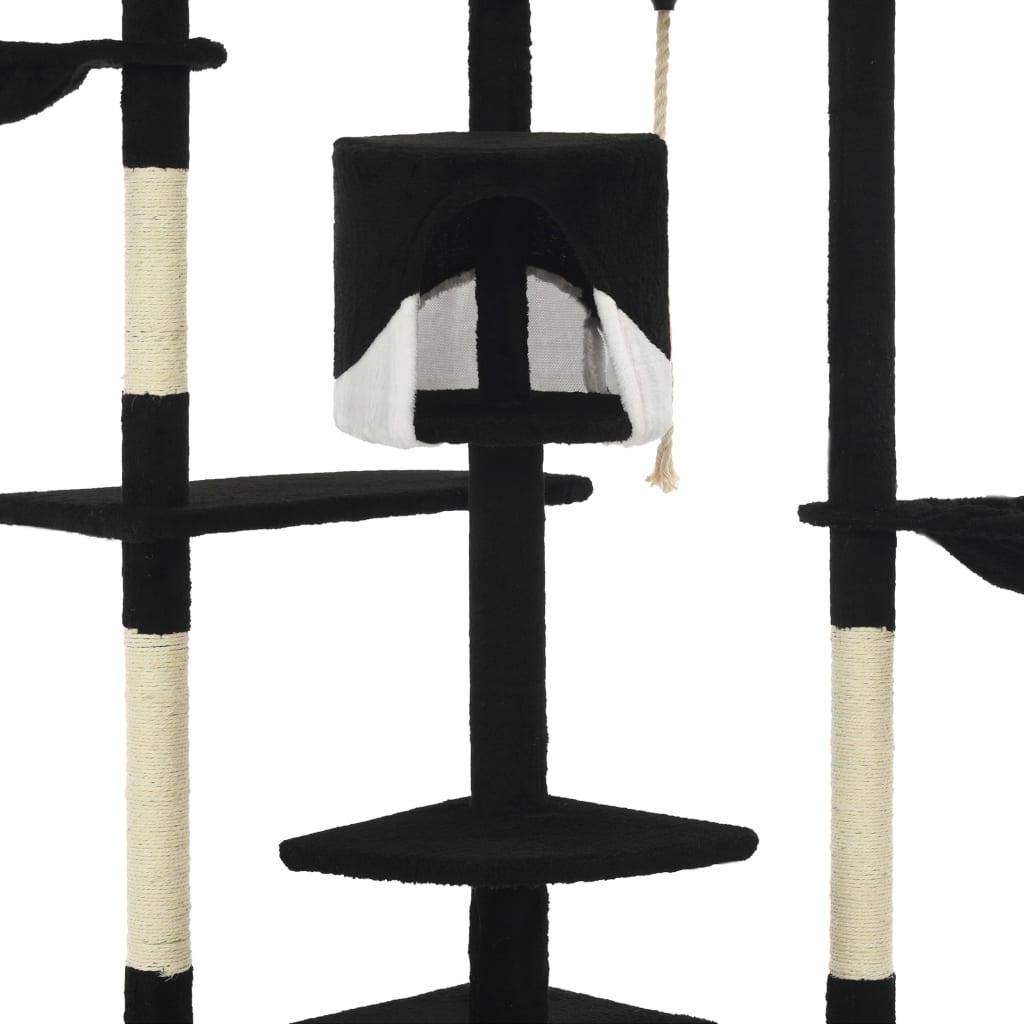 Helloshop26 - Arbre à chat griffoir grattoir niche jouet animaux peluché en sisal 203 cm noir et blanc - Image 5