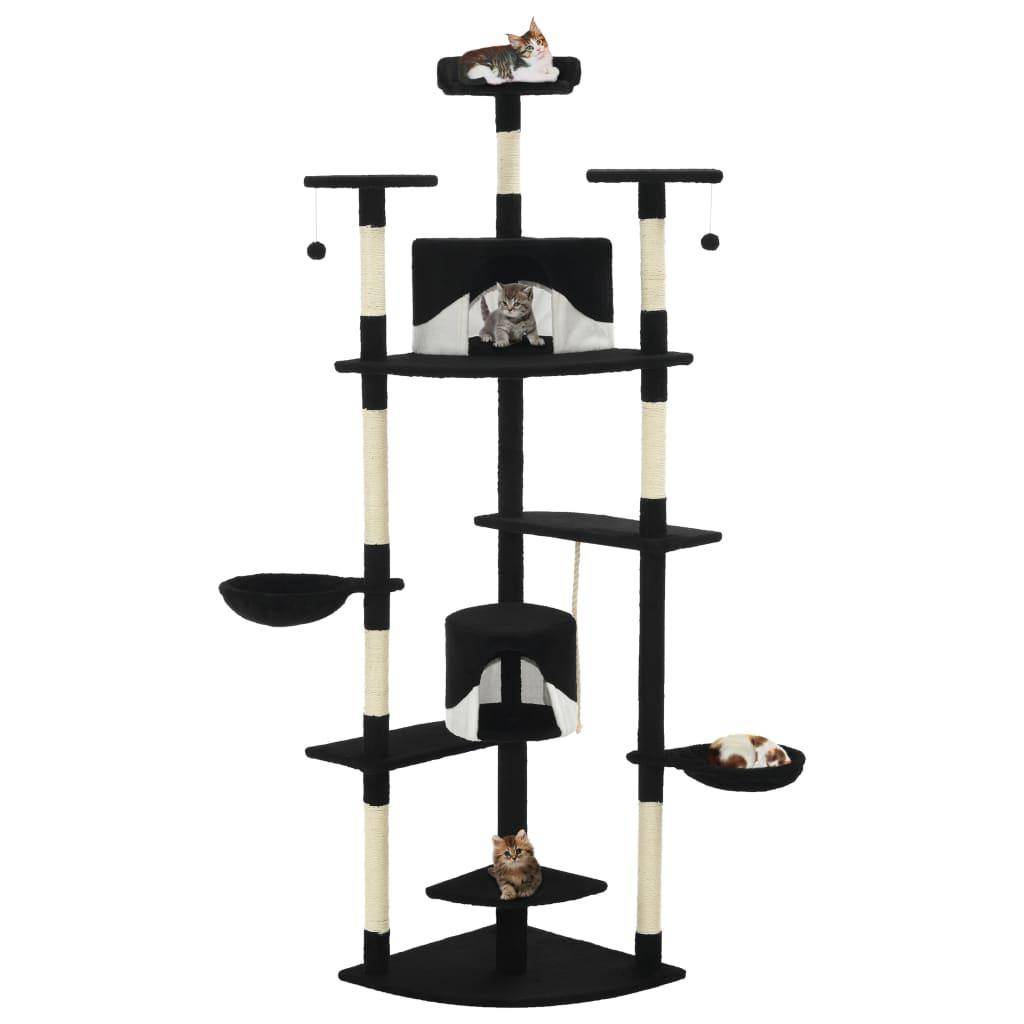 Helloshop26 - Arbre à chat griffoir grattoir niche jouet animaux peluché en sisal 203 cm noir et blanc - Image 1