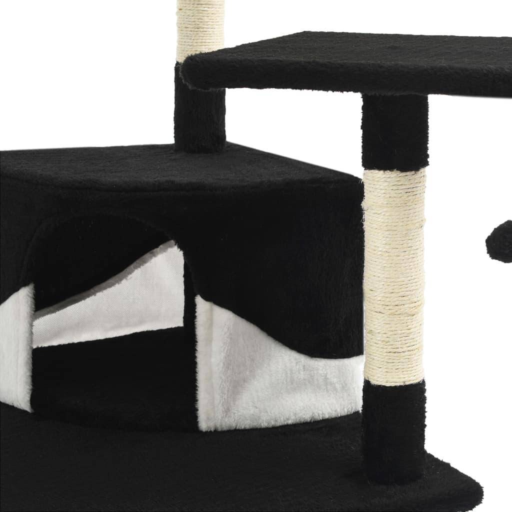 Helloshop26 - Arbre à chat griffoir grattoir niche jouet animaux peluché en sisal 203 cm noir et blanc - Image 6