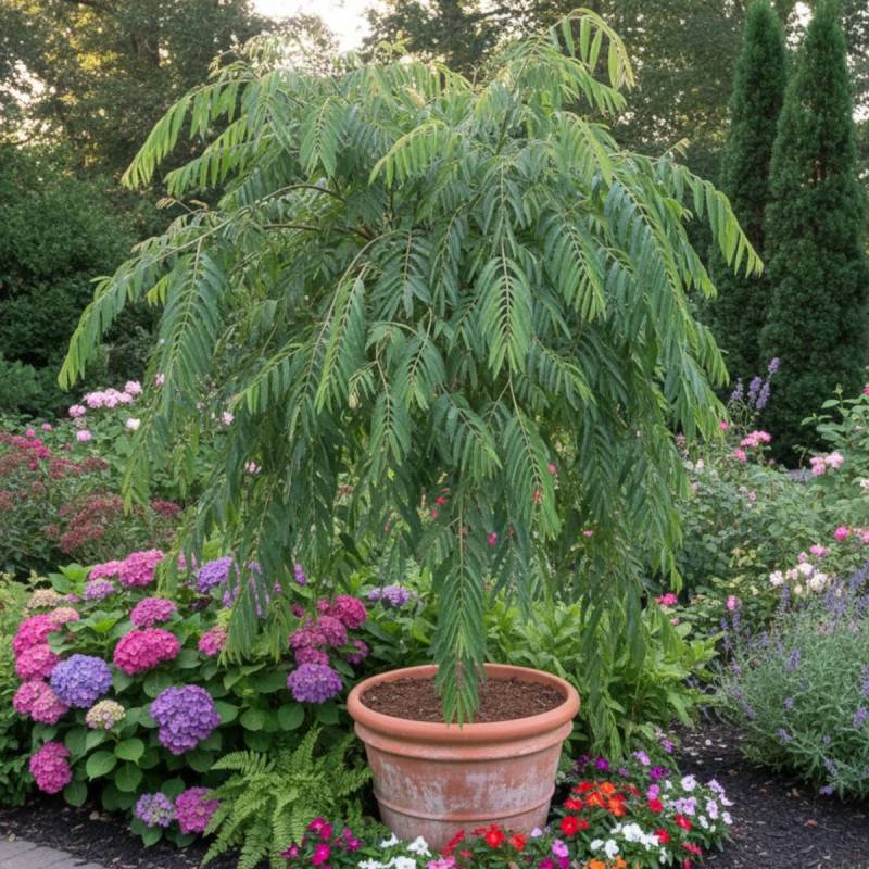 Arbre à soie pleureur, Albizia à fleurs Rose - feuillage Caduc - Pot de 15L - 1/2 tige-  hauteur à maturité De 3,00 m à 5,00 m - Image 4