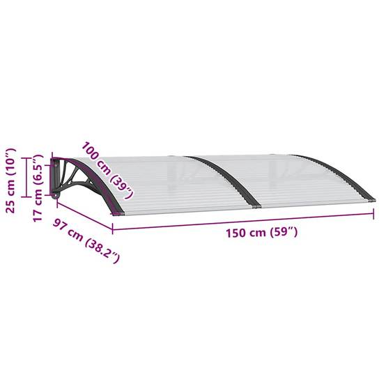 Store banne | Auvent de porte Noir 150x100 cm Polycarbonate Maison Chic - Image 7