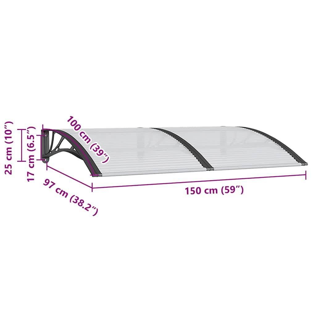 Store banne | Auvent de porte Noir 150x100 cm Polycarbonate Maison Chic - Image 7